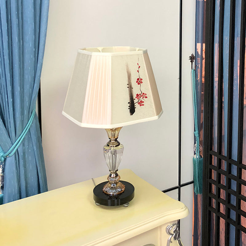 Kayla - Floral Paneled Bell Bedroom Table Lighting Fabric Shade 1 Light Contemporary Night Lamp