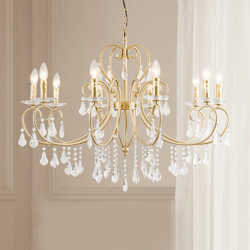 Modern Clear Crystal Gold Chandelier Lighting - Single Tier Suspension Pendant 8/10 Lights With