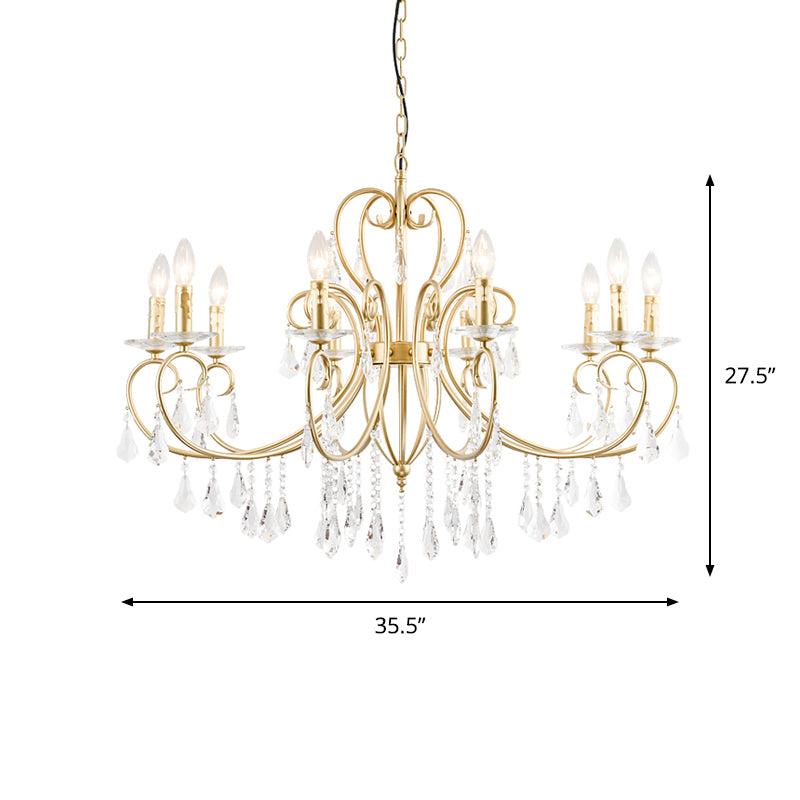 Modern Clear Crystal Gold Chandelier Lighting - Single Tier Suspension Pendant 8/10 Lights With