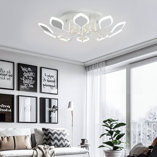 Leaf Acrylic Shade Sputnik Flush Mount Ceiling Light - Modern 8/10/12 Lights White/Black Bedroom