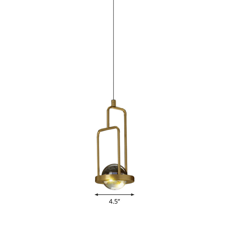 Gold Crystal Pendant Lamp - Minimalist Clear Rectangular Frame 1-Light