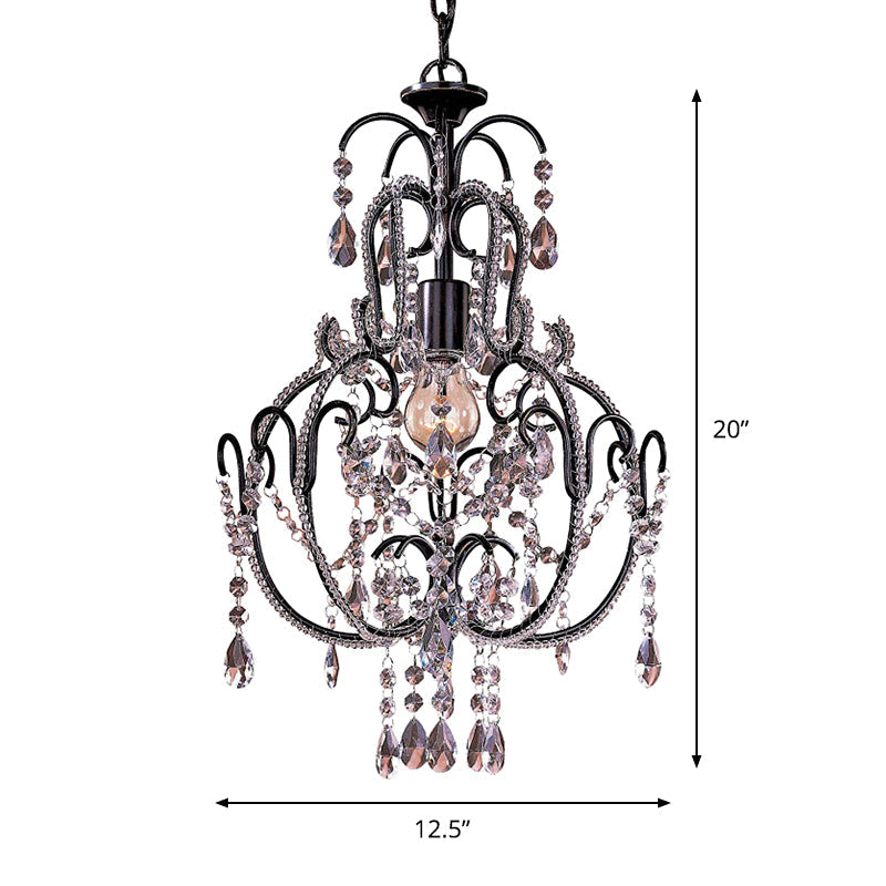 Vintage 2-Tier Metallic Suspension Light: Black Ceiling Lighting With Clear Glass Drops - Ideal For