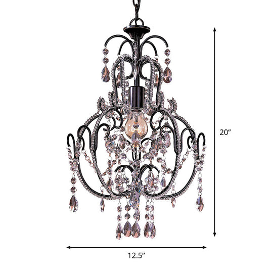 Vintage 2-Tier Metallic Suspension Light: Black Ceiling Lighting With Clear Glass Drops - Ideal For