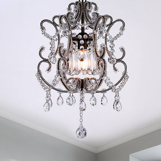 Crystal Suspension Light With Curvy Arm - Contemporary 1-Head Lantern Down Lighting In