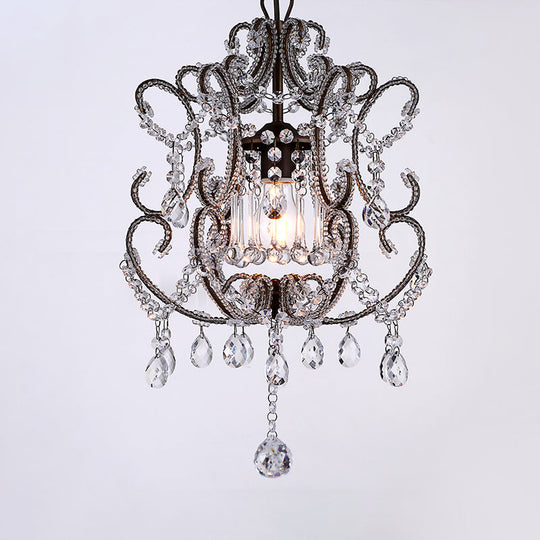 Crystal Suspension Light With Curvy Arm - Contemporary 1-Head Lantern Down Lighting In