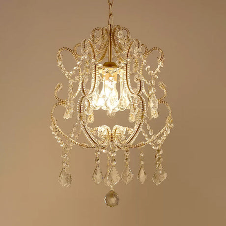 Crystal Suspension Light With Curvy Arm - Contemporary 1-Head Lantern Down Lighting In