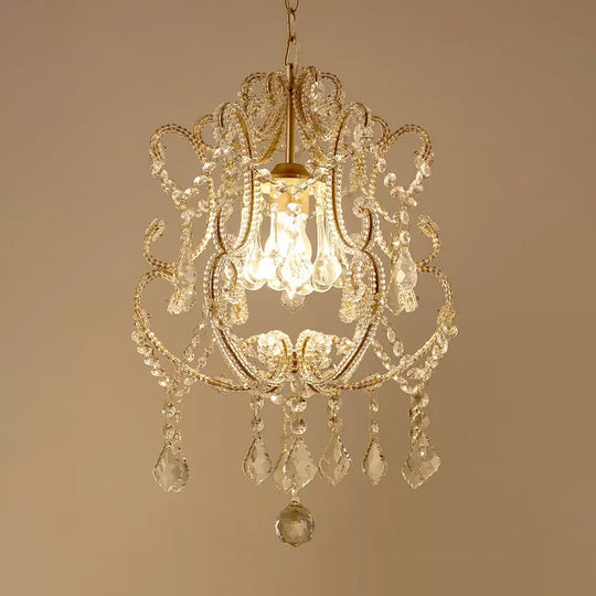 Crystal Suspension Light With Curvy Arm - Contemporary 1-Head Lantern Down Lighting In