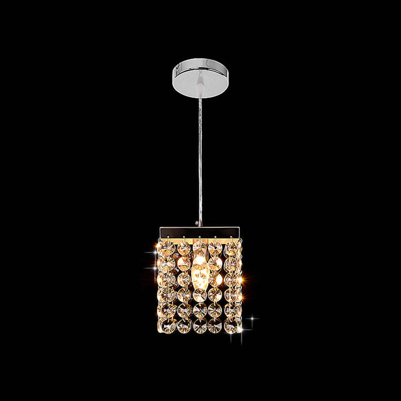 Modern Crystal Cube Suspension Lamp: 1-Light Ceiling Hang Fixture In Chrome