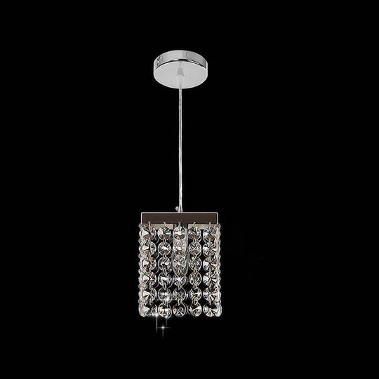 Modern Crystal Cube Suspension Lamp: 1-Light Ceiling Hang Fixture In Chrome