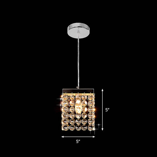 Modern Crystal Cube Suspension Lamp: 1-Light Ceiling Hang Fixture In Chrome