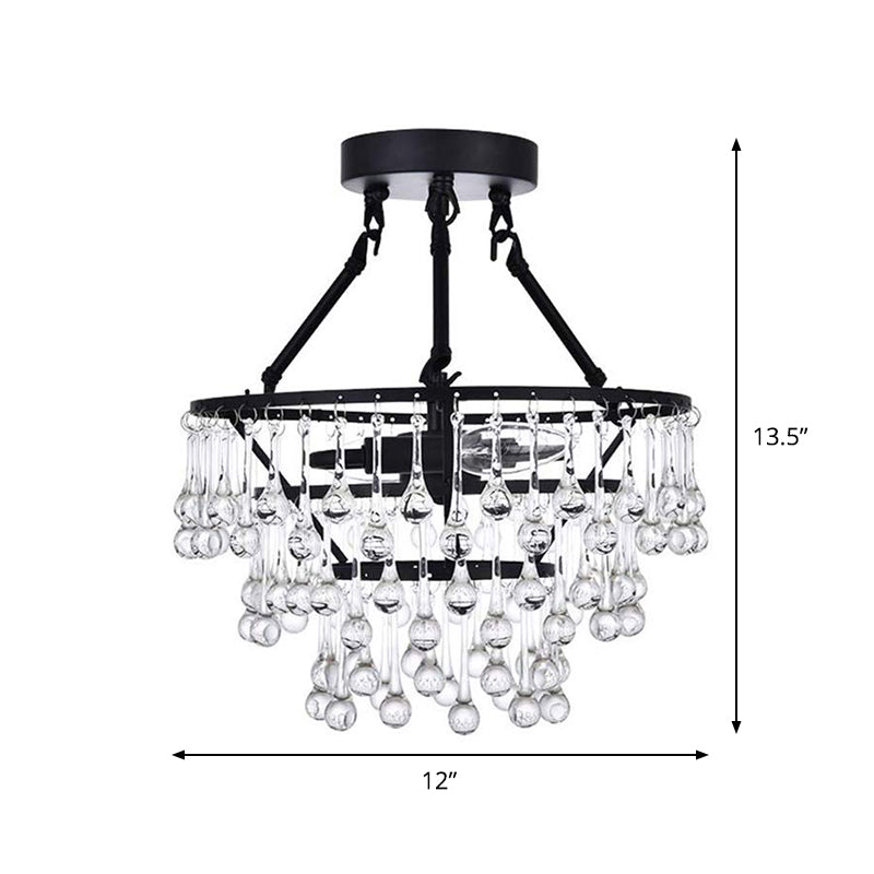 Black Crystal 2 - Light Semi Flush Chandelier With Contemporary Design