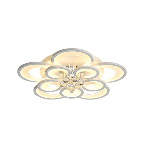 Contemporary Acrylic Flush Mount Ceiling Light With Crystal Drop - Multi-Layer Circular Design
