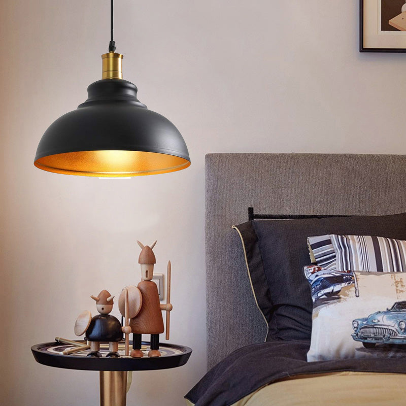 Vintage Domed Pendant Light - Metal Hanging In Black For Dining Room