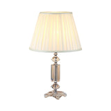Traditional Blue/Cream Gray/Beige Tapered Pleated Shade Table Lamp With Crystal Base