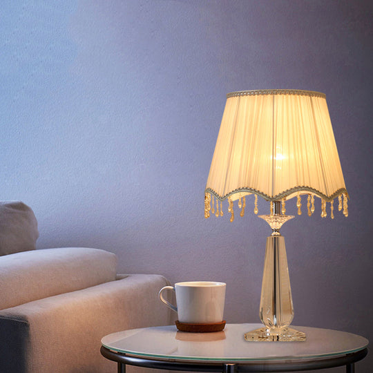 Solange - Scalloped Red/Blue/Green/Beige Shade Nightstand Lamp Traditional Fabric 1 Head Sleeping