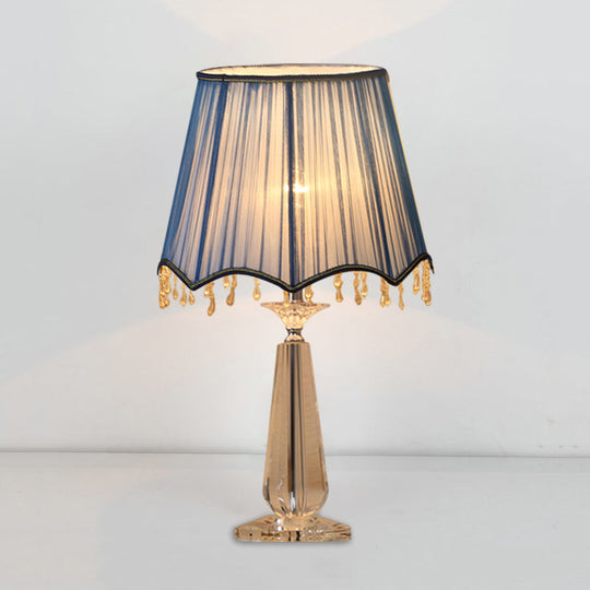 Solange - Scalloped Red/Blue/Green/Beige Shade Nightstand Lamp Traditional Fabric 1 Head Sleeping