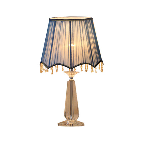 Traditional Fabric Scalloped Shade Nightstand Lamp - Red/Blue/Green/Beige 1 Head Crystal Table Light
