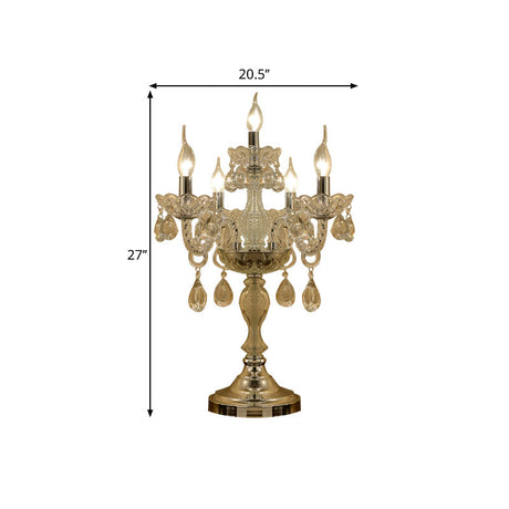 Traditional Clear Crystal Candelabra Table Lamp - 5/6/7 Heads Chrome Nightstand Light