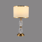 Crystal Table Lamp With Fabric Drum Shade - Elegant Nightstand Light For Traditional Drawing Room
