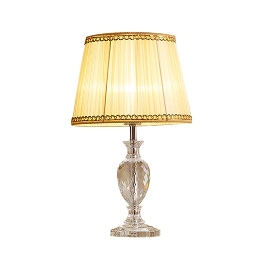 Marie-Christine - Traditional Pleated Shade Crystal Lamp 1 Head Fabric Table Light In