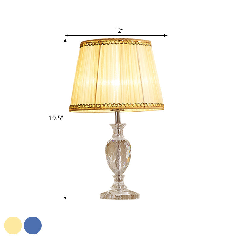 Marie-Christine - Traditional Pleated Shade Crystal Lamp 1 Head Fabric Table Light In