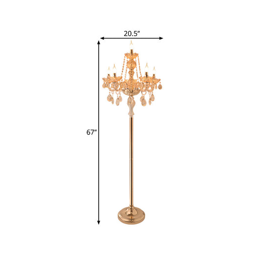 Traditional Clear Crystal Candlestick Floor Lamp With White Shade - Gold Standing Light