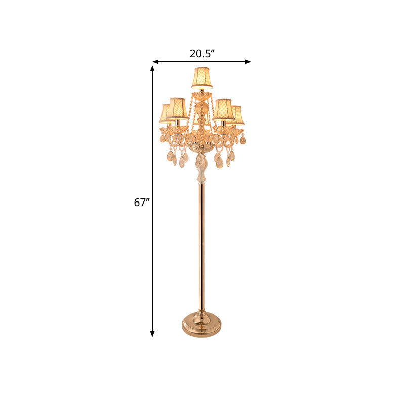 Traditional Clear Crystal Candlestick Floor Lamp With White Shade - Gold Standing Light