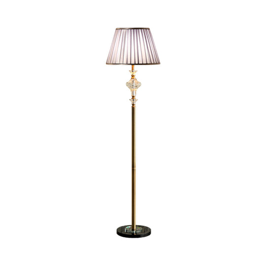 Purple Fabric Pleated Shade Standing Floor Lamp With Clear Crystal Accent