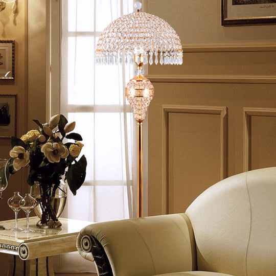 Traditional Crystal Embedded 1-Bulb Gold Standing Floor Lamp - Bowl Study Room Reading Light