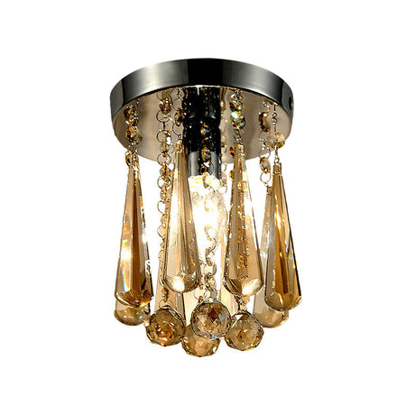 Modern Round Canopy Crystal Flush Mount Ceiling Lamp