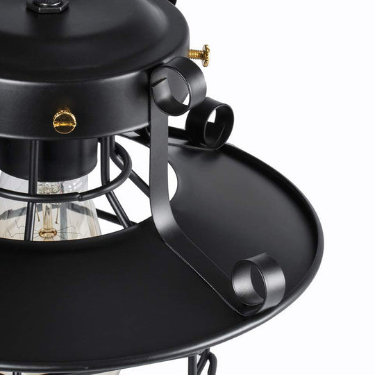 Farmhouse Metal Pendant Light - Wire Cage Dining Room Hanging Kit 1-Light Black Finish