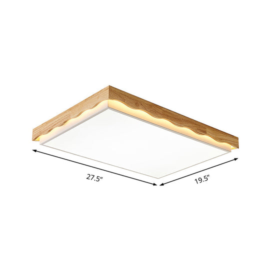 Minimalist Wood Beige Led Ceiling Light For Bedroom - Rectangular/Square Shapes In White/Warm With