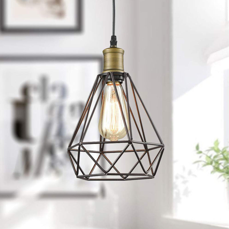 Vintage Diamond Caged Shade Pendant Light With Bronze Finish