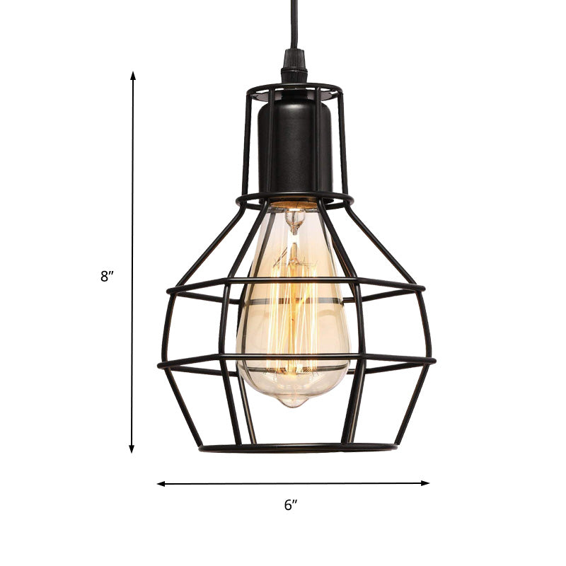 Black Industrial Metal Wire Globe Pendant Light For Kitchen - 1 Ceiling Hanging Lamp