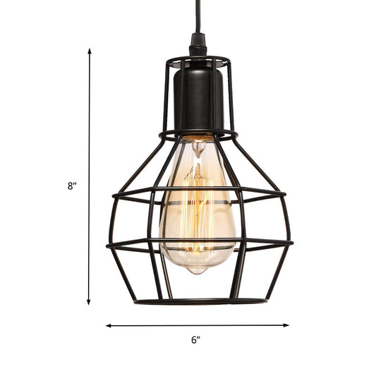 Black Industrial Metal Wire Globe Pendant Light For Kitchen - 1 Ceiling Hanging Lamp