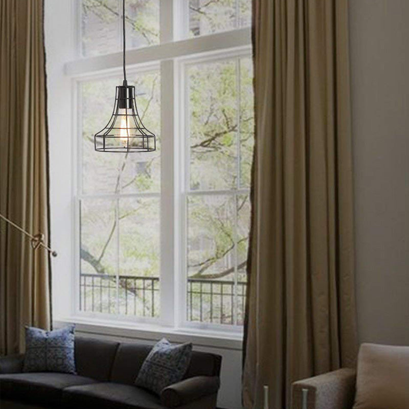 Hanging Ceiling Pendant Light With Bell Cage Shade - Industrial Metal Design For Dining Room Direct