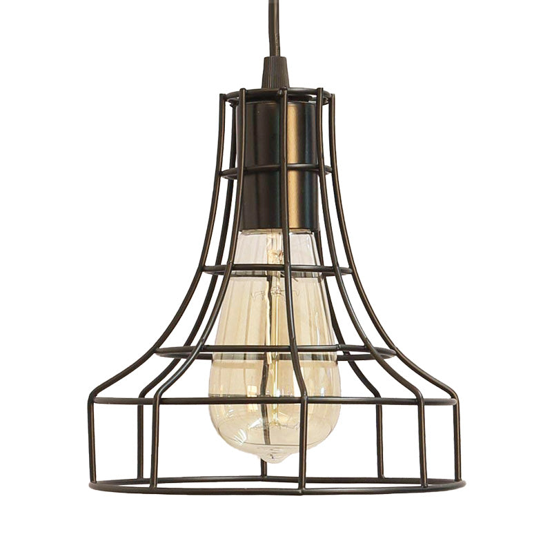 Hanging Ceiling Pendant Light With Bell Cage Shade - Industrial Metal Design For Dining Room Direct