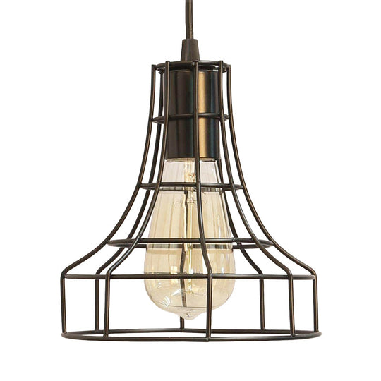 Hanging Ceiling Pendant Light With Bell Cage Shade - Industrial Metal Design For Dining Room Direct