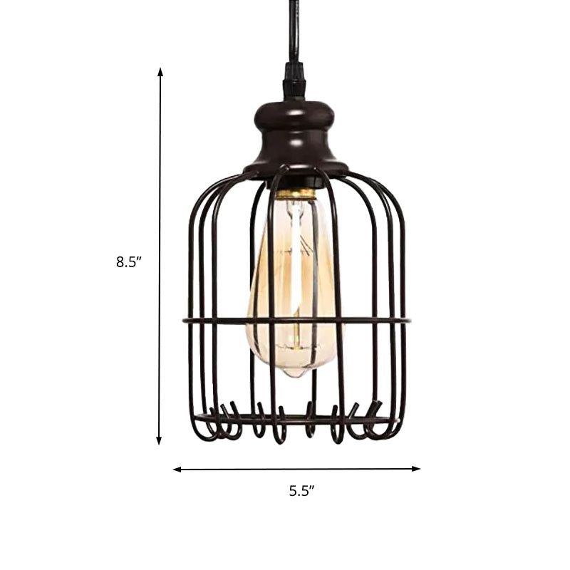 Industrial Glass Pendant Ceiling Light With Cage - Black Cylinder Design For Dining Room