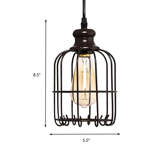 Industrial Glass Pendant Ceiling Light With Cage - Black Cylinder Design For Dining Room