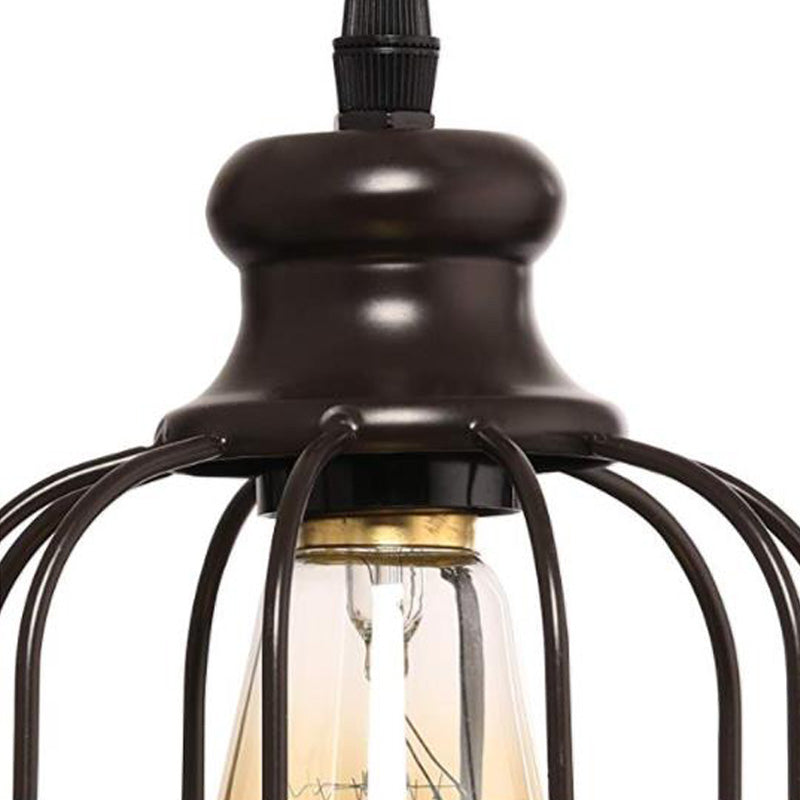 Industrial Glass Pendant Ceiling Light With Cage - Black Cylinder Design For Dining Room