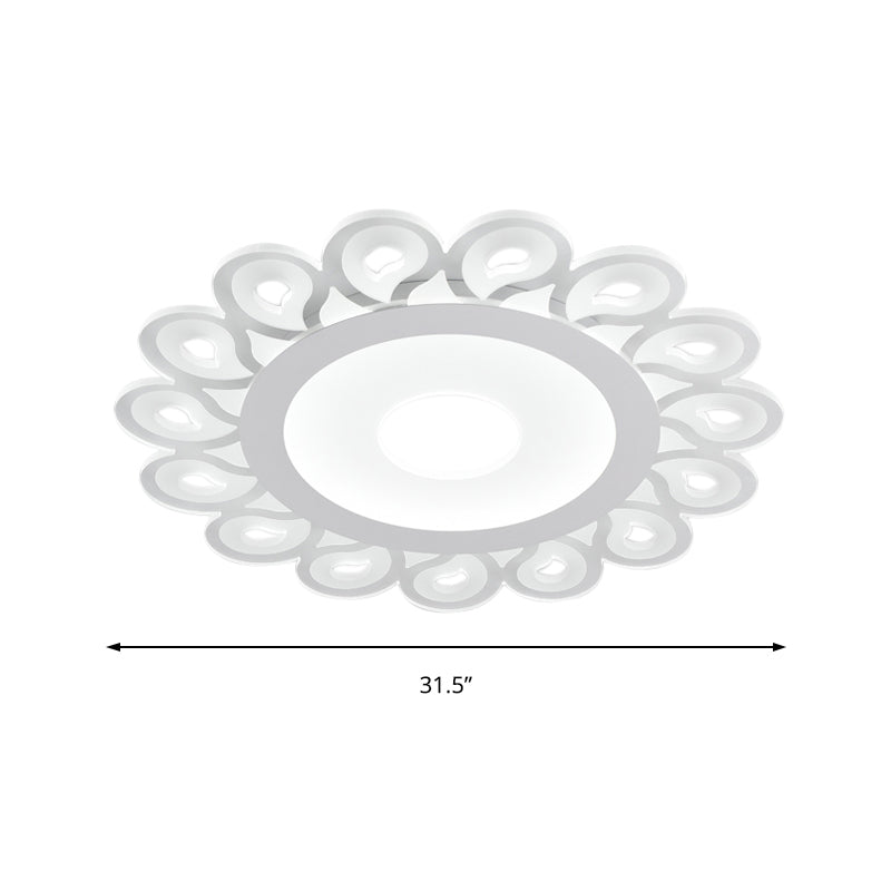 Contemporary Acrylic Circular Ceiling Light With Drop Pattern Led Flush Mount For Living Room White