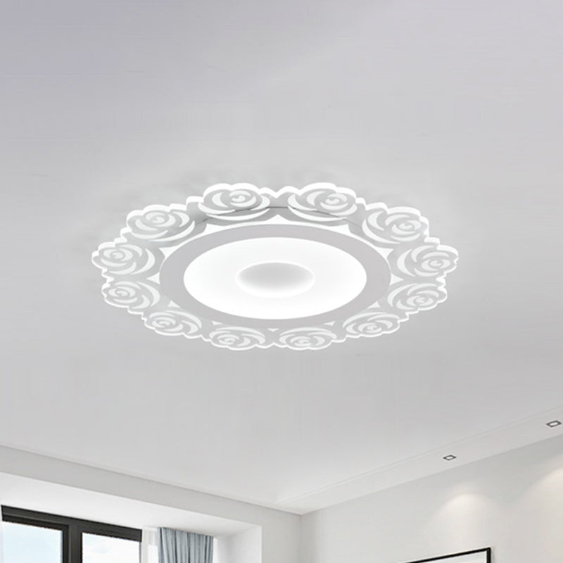 Modern Flower Pattern Led Ceiling Light In White - Circular Acrylic Flush Mount For Living Room