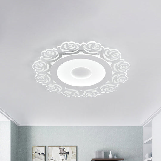 Modern Flower Pattern Led Ceiling Light In White - Circular Acrylic Flush Mount For Living Room