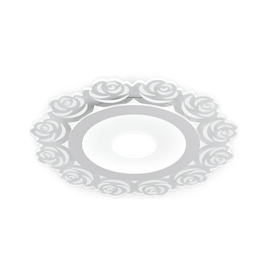 Modern Flower Pattern Led Ceiling Light In White - Circular Acrylic Flush Mount For Living Room