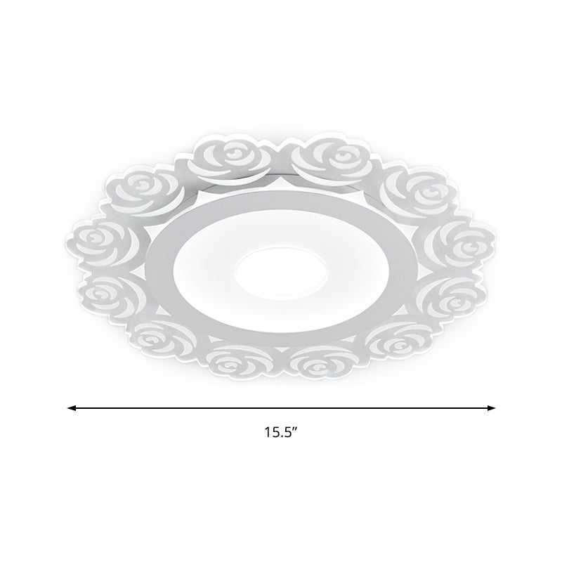 Modern Flower Pattern Led Ceiling Light In White - Circular Acrylic Flush Mount For Living Room