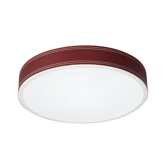 Nordic Led Disk Ceiling Light Red/Blue/Green Leather Flush Mount For Bedroom Warm/White 12/16/19.5