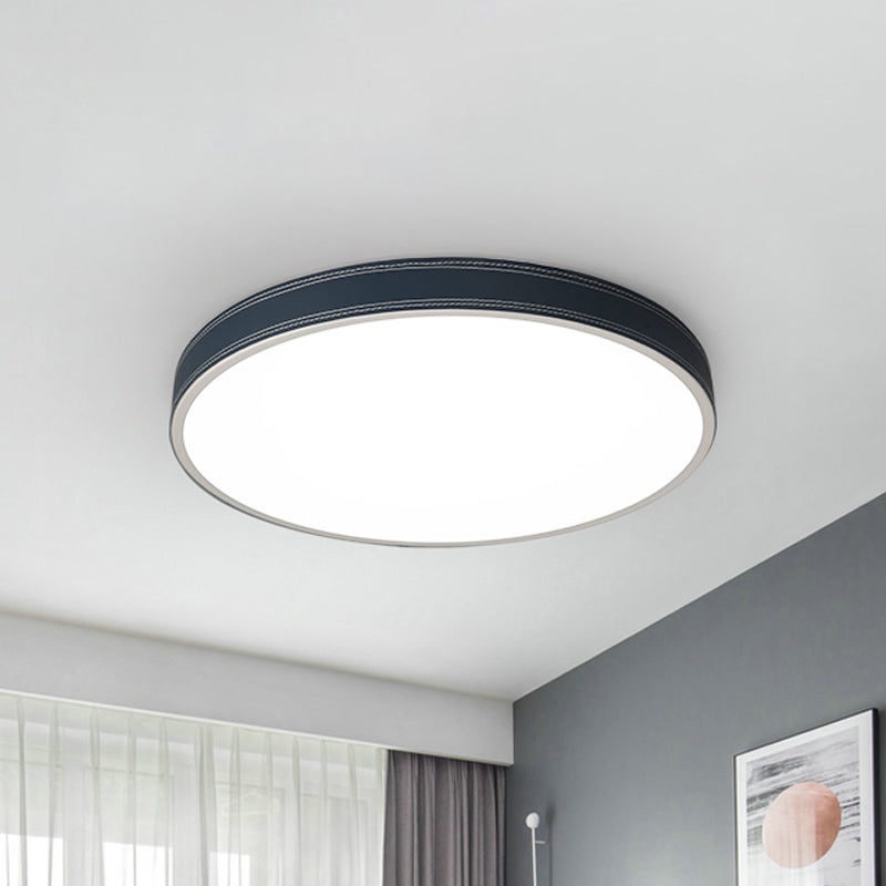 Nordic Led Disk Ceiling Light Red/Blue/Green Leather Flush Mount For Bedroom Warm/White 12/16/19.5