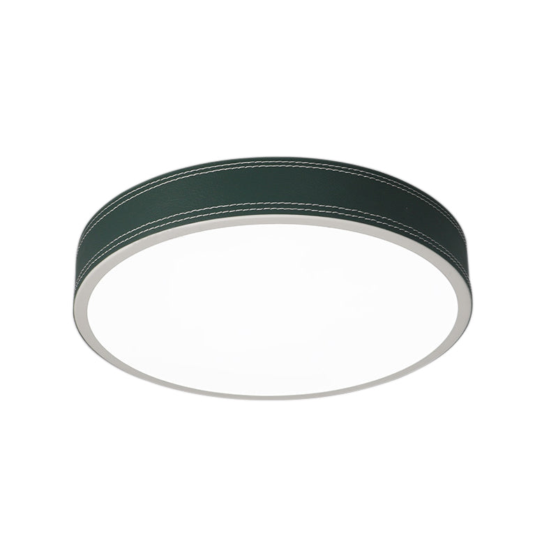 Nordic Led Disk Ceiling Light – Red/Blue/Green Leather Flush Mount For Bedroom Warm/White