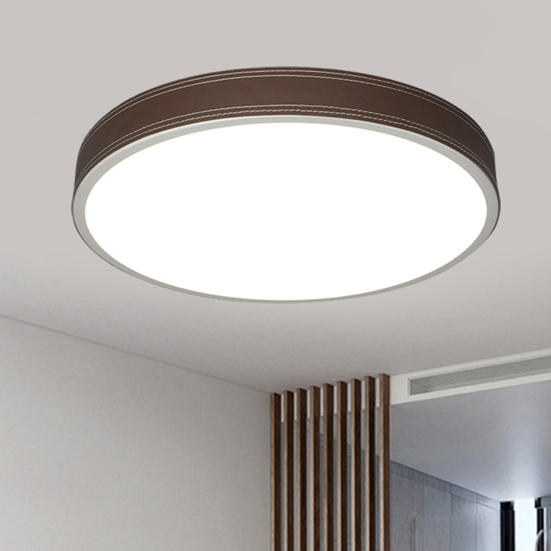 Nordic Led Disk Ceiling Light Red/Blue/Green Leather Flush Mount For Bedroom Warm/White 12/16/19.5